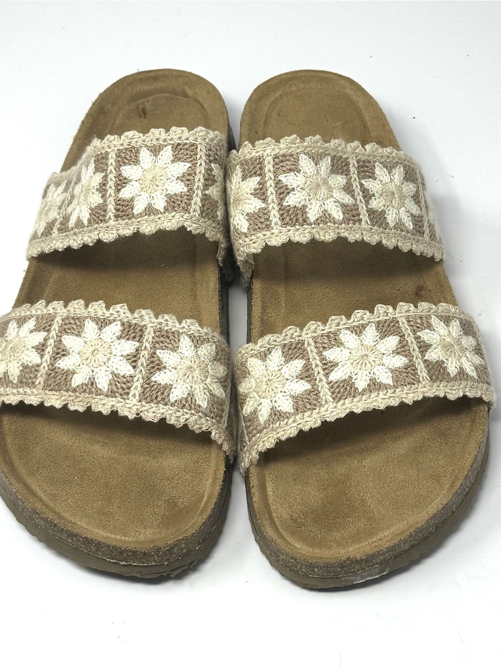 Haute Hippie Maddie Beige Crochet Double Strap Slide Sandals Sz 8.5